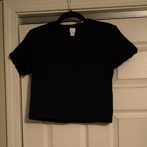 Fabletics Black Crop Tee - Relaxed Crew Neck